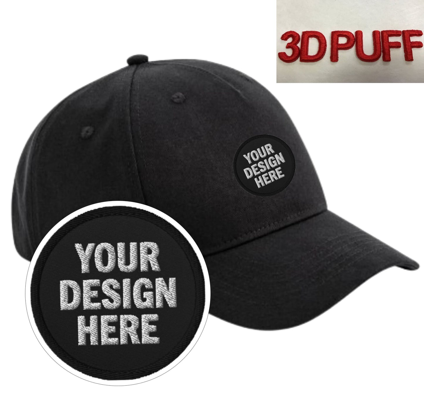 Embroidered 3D Puff Organic Cotton 5 Panel Cap