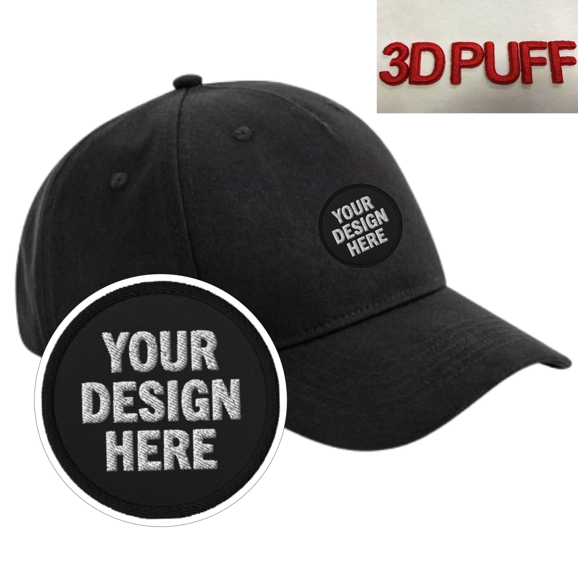 Cotton 5 panel cap featuring custom 3D puff logo embroidery