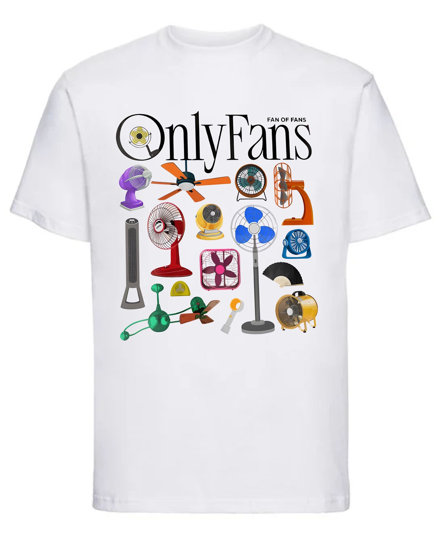 Funny “Only Fans” T-shirt with elegant illustrated fans — humorous wordplay graphic tee.
