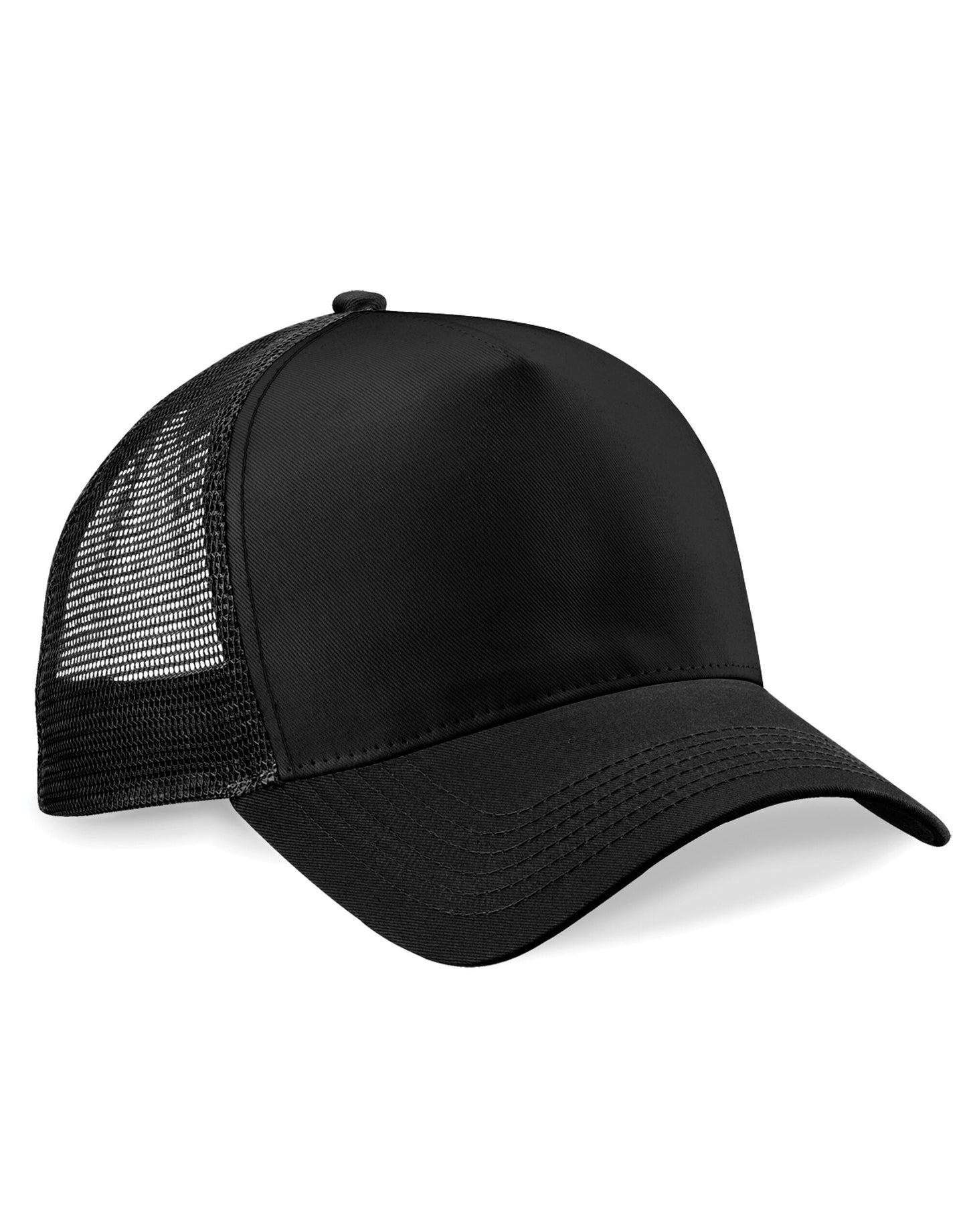Snapback trucker cap with custom embroidered logo on front panel