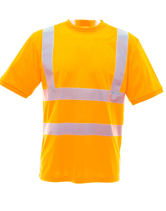 Yoko hi-vis short sleeve t-shirt with custom printed logo for safety and workwear