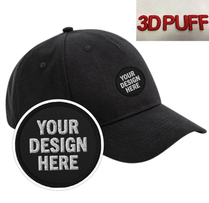 Cotton 5 panel cap featuring custom 3D puff logo embroidery