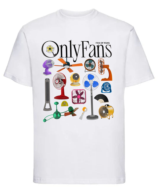 Funny “Only Fans” T-shirt with elegant illustrated fans — humorous wordplay graphic tee.